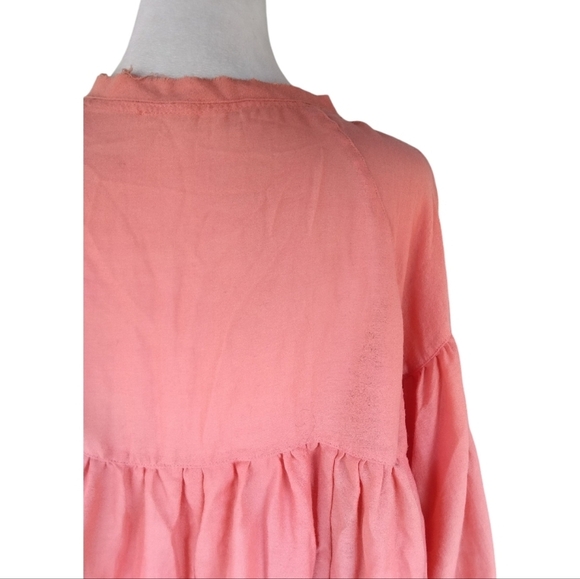 Easel Women's Coral Color Baby Doll Long Balloon Sleeve Blouse Top Size Small - Picture 6 of 8